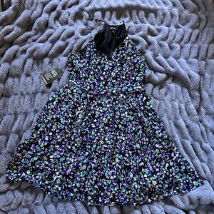 NWT EXPRESS Black Floral Halter Fit & Flare Dress